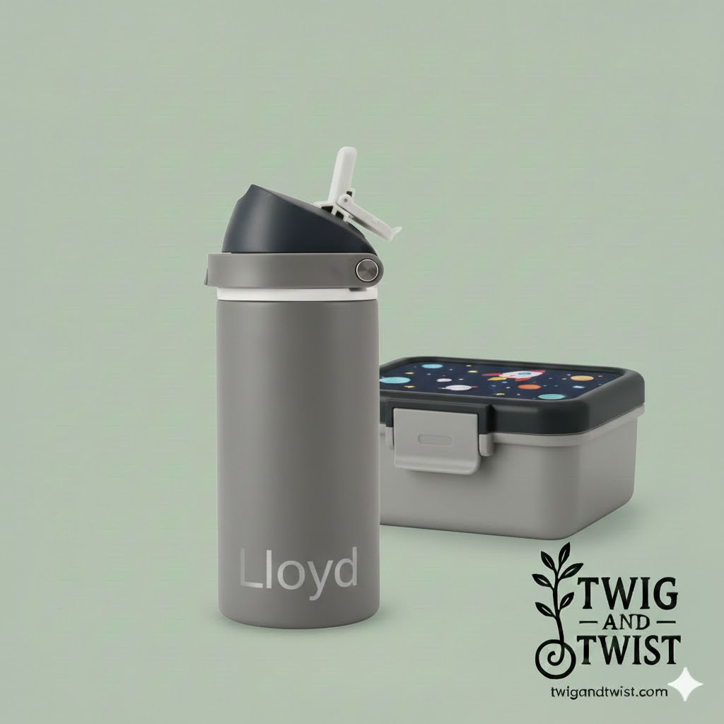 Twig and Twist Personalised 530ml Dual Function Drink Bottle - Grey