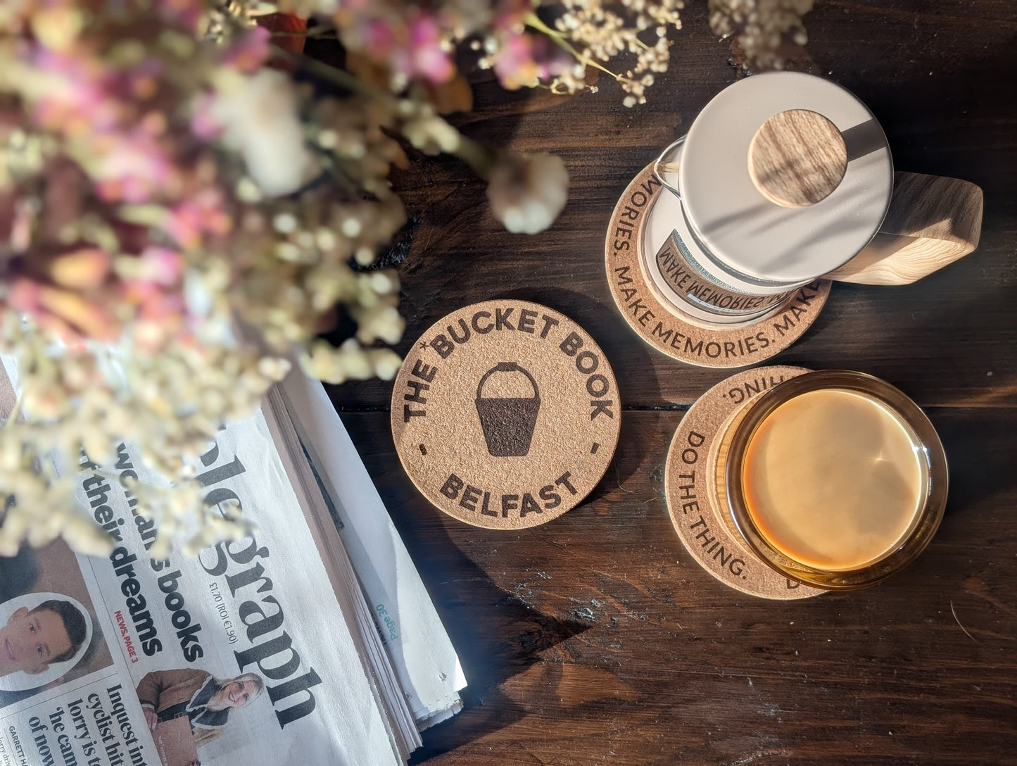 Twig and Twist Personalised Cork Coasters set of 4