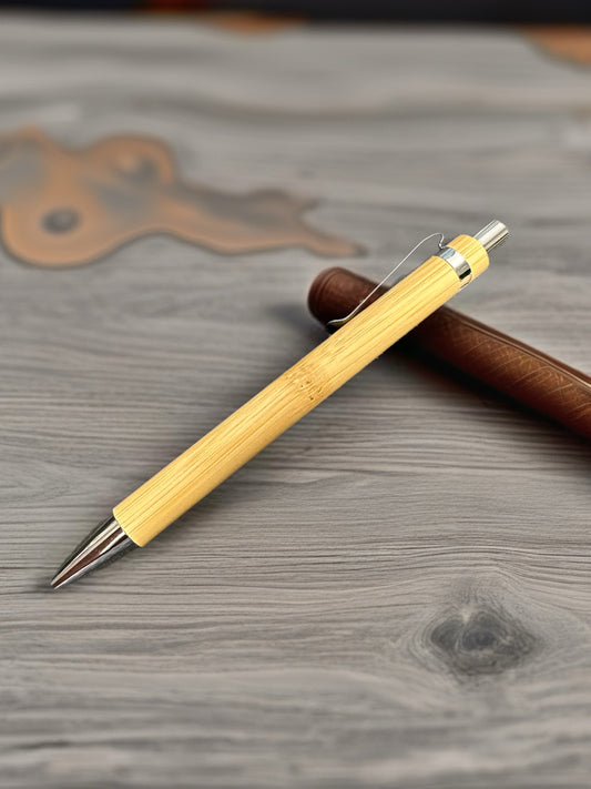 Bamboo and stainless steel Black ball point pen