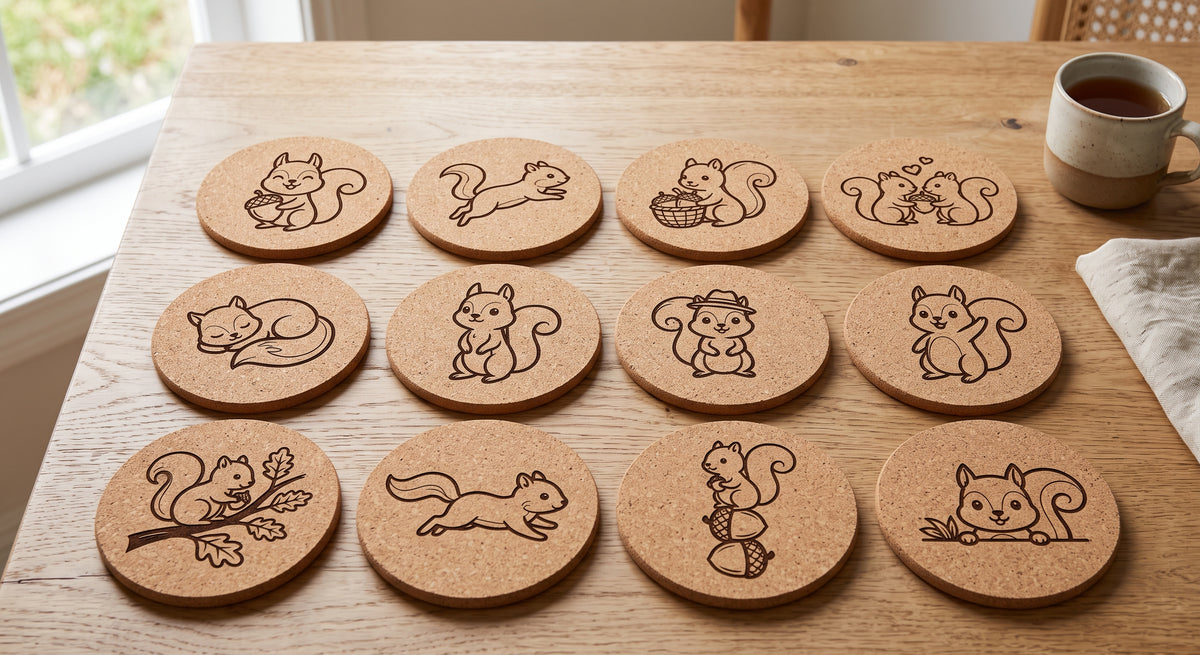12 Cute Squirrel Cork Coasters